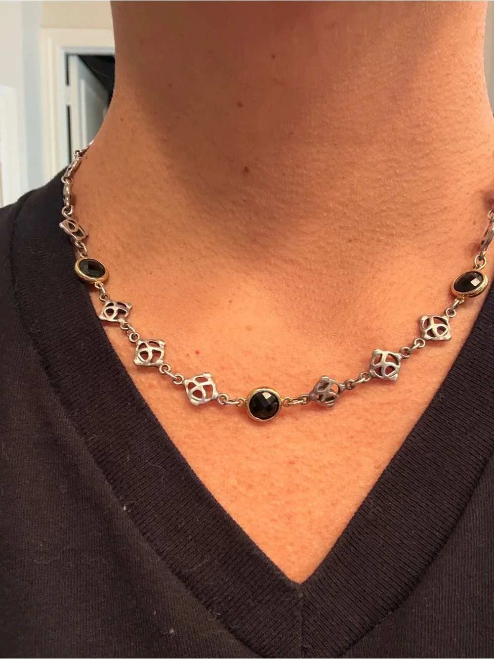 David Yurman Onyx logo necklace 18 karat gold
